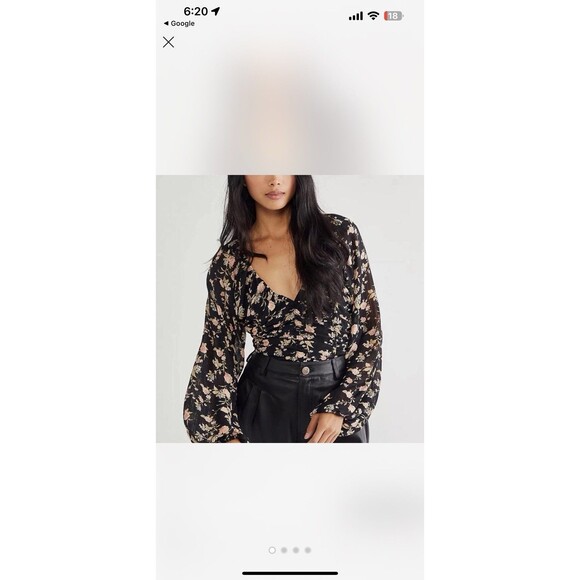 Free People Final Rose Floral Blouse in Black Combo Womens Size Large Peasant - Picture 8 of 10